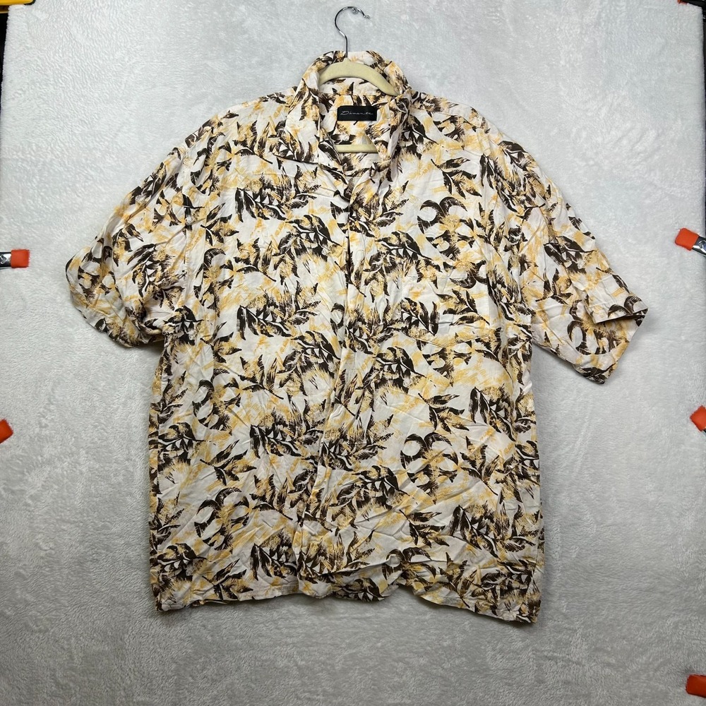 Diamante Hawaiian Shirt Men's Brown‎ Yellow Floral Button Up Short Sleeve Beach